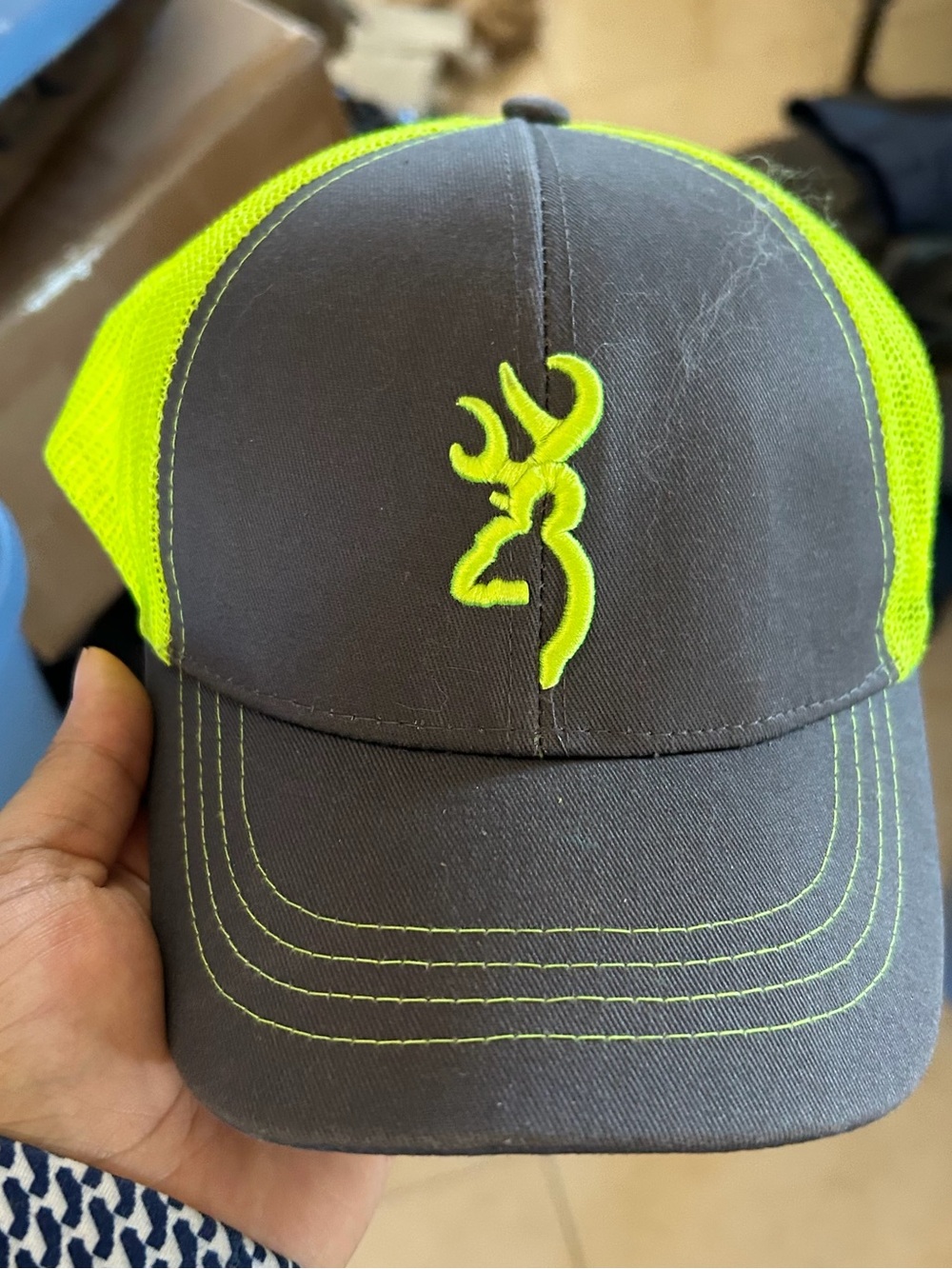 Browning Neon Yellow & Gray youth size Trucker Cap with Embroidered Logo #90
